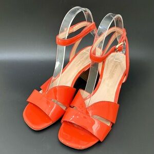 Kate Spade NY “Etta” Orange Patent Leather Block Heel Strappy Sandals Size 6.5 B